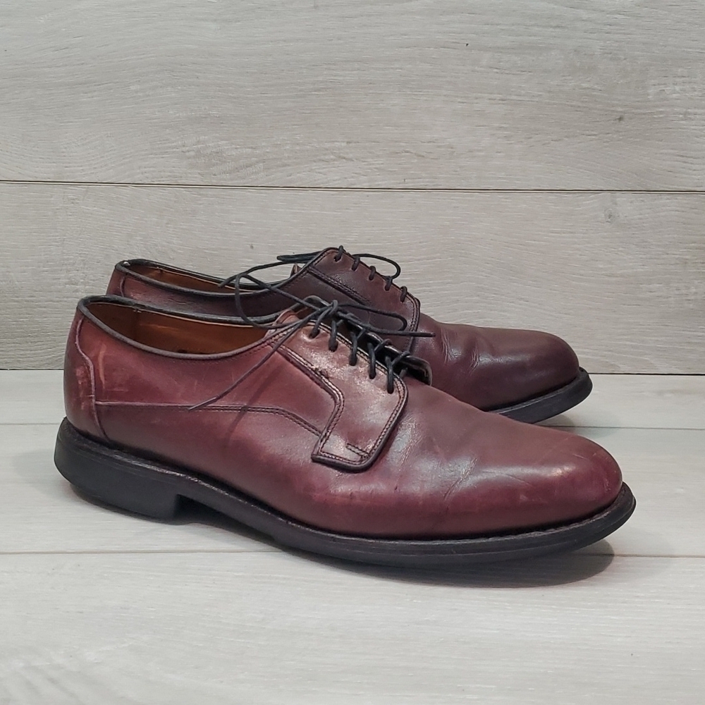 Allen Edmonds Mens Leeds Burgundy 67197 Plain Toe Derby Leather shoes sz 9.5D